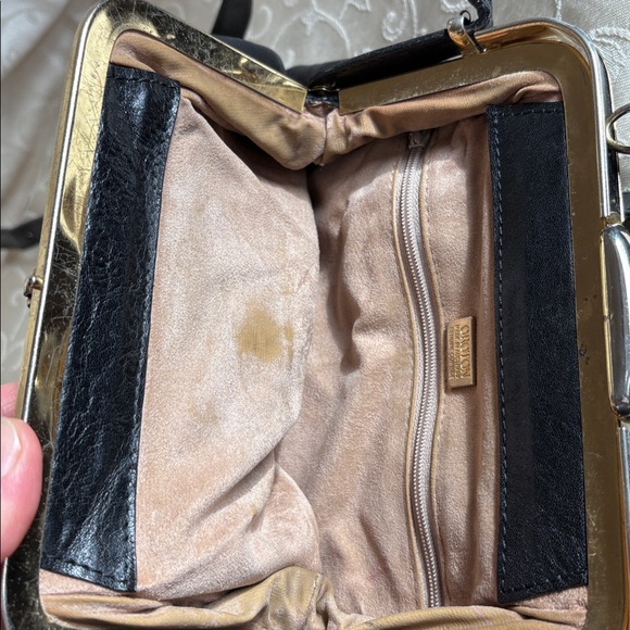 Oroton Black Leather Crossbody Bag with Gold Accents - Picture 9 of 11